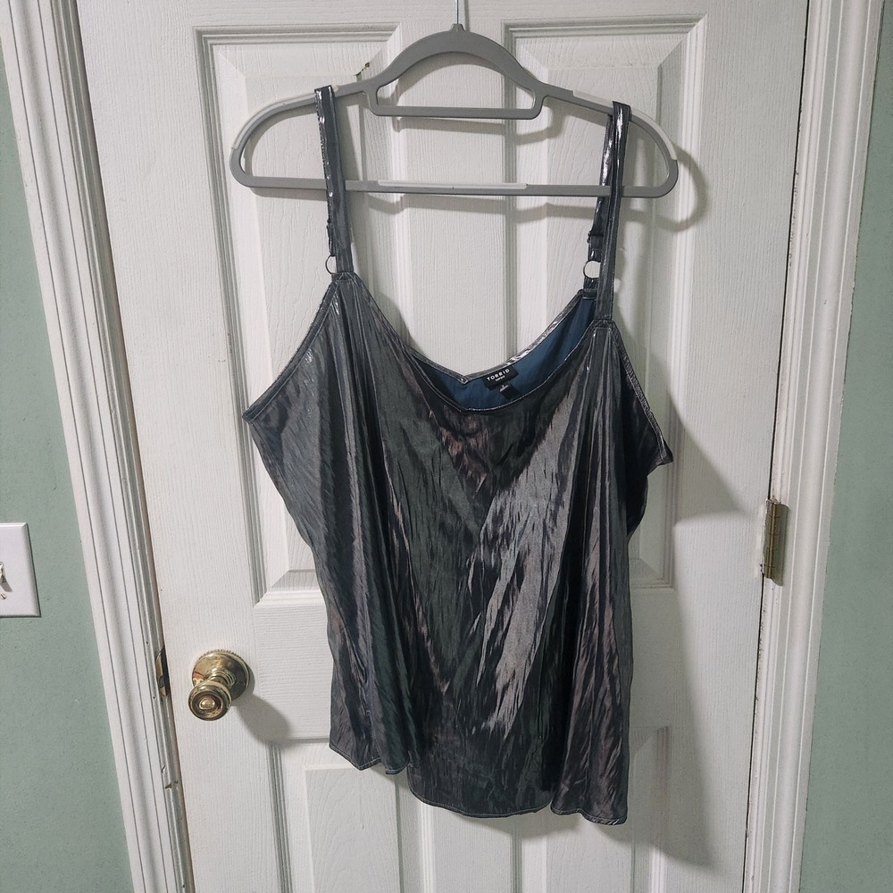 Torrid Sophie Metallic Silver Teal Blue Foil Cami Tank Top Plus Size 2 2X